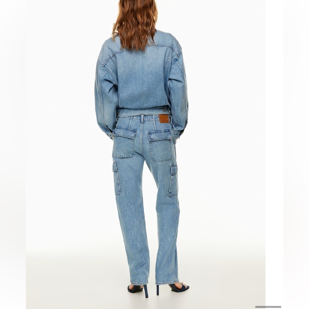 Denim Forum The '90s Edie Lo-rise Cargo Jean in 7 Yrs Pctr Ths Bleu Size 24 NWOT - Picture 8 of 16